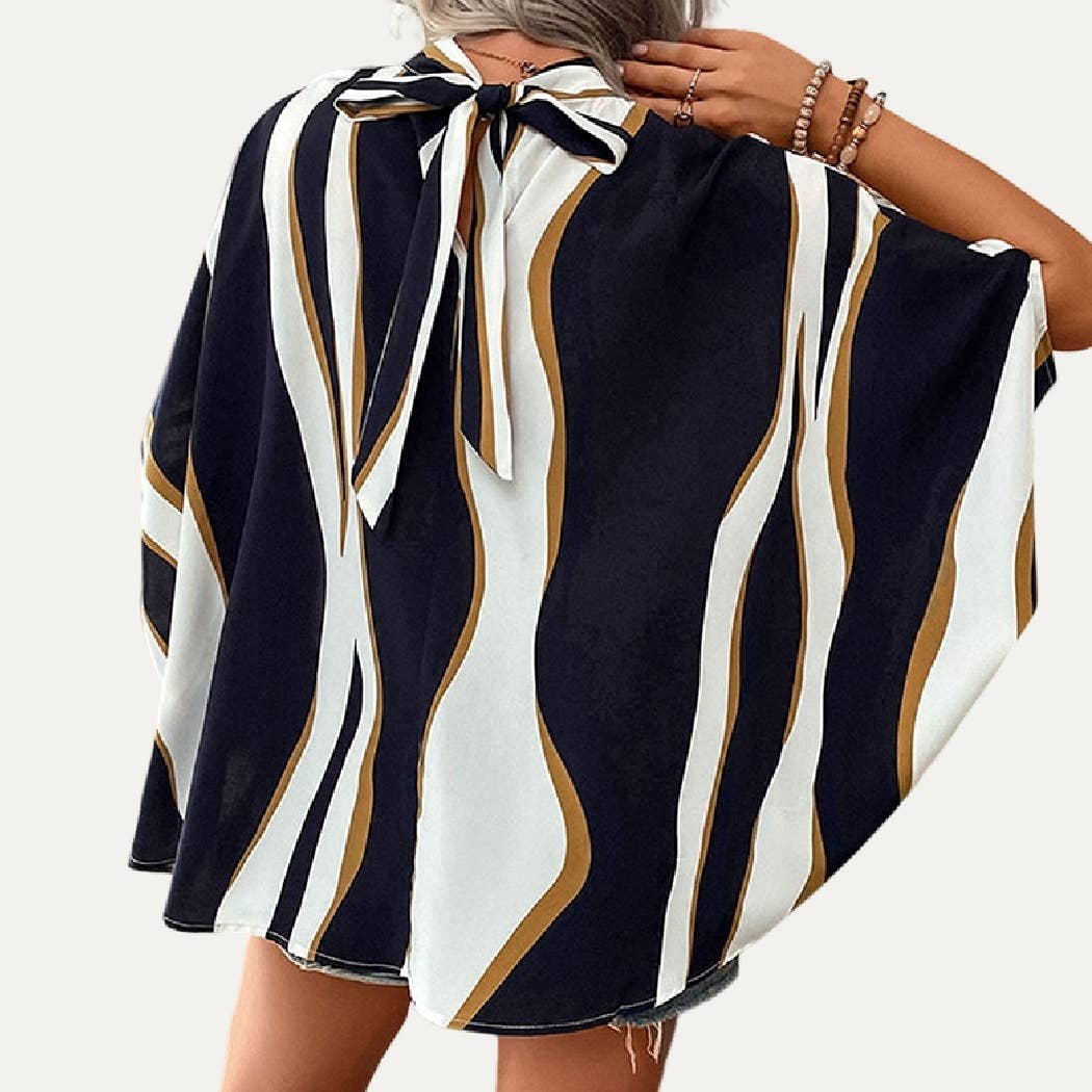 Lady Grace Print Mock Neck Dolman Sleeves Top