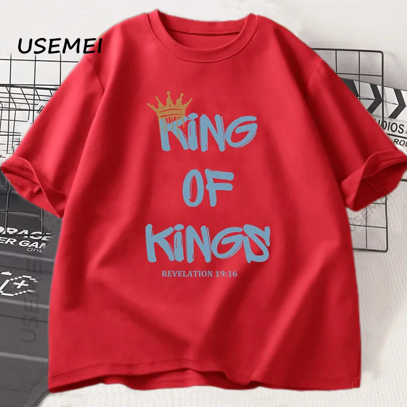 King of Kings T-Shirt Christian Clothing Religious Gift for Men Women Jesus Christ Streetwear Faith Cotton Short Sleeve Tees