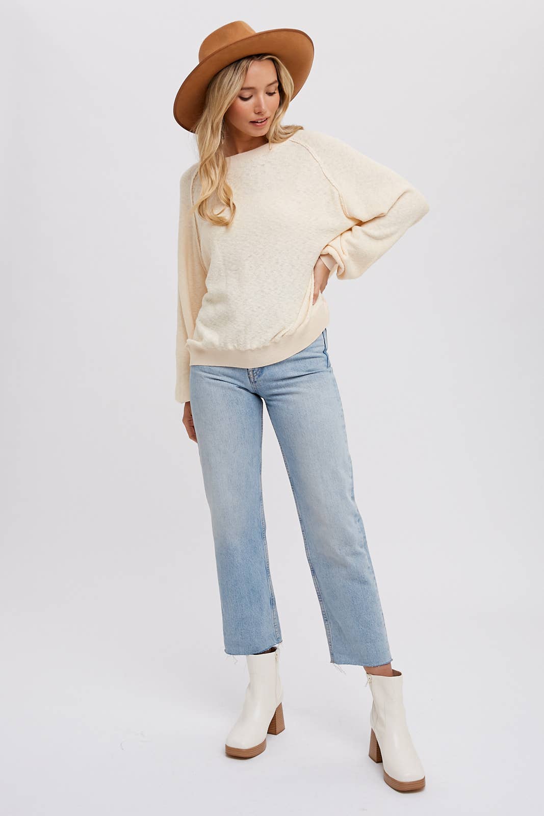 REVERSE SEAM BOUCLE PULLOVER