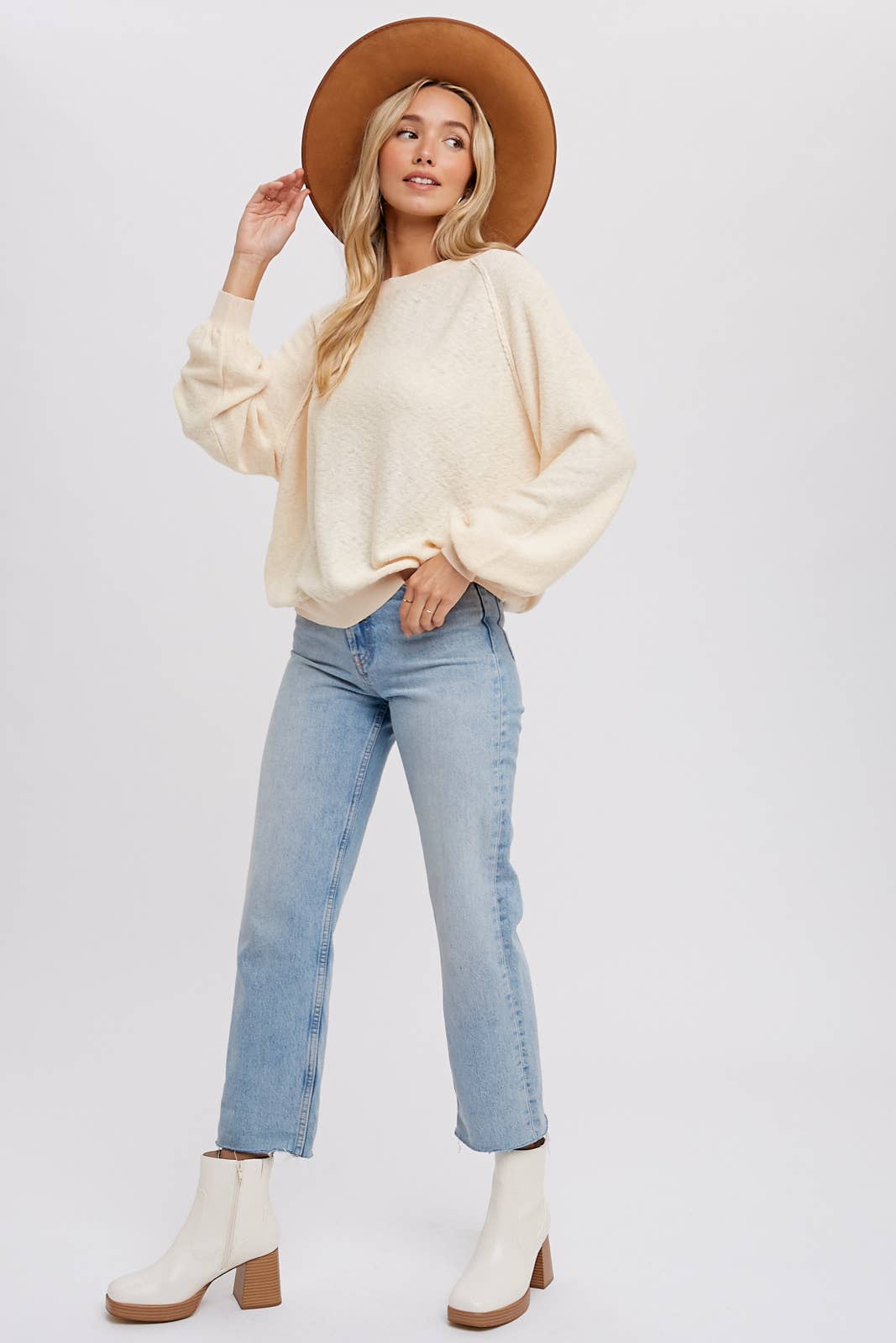 REVERSE SEAM BOUCLE PULLOVER