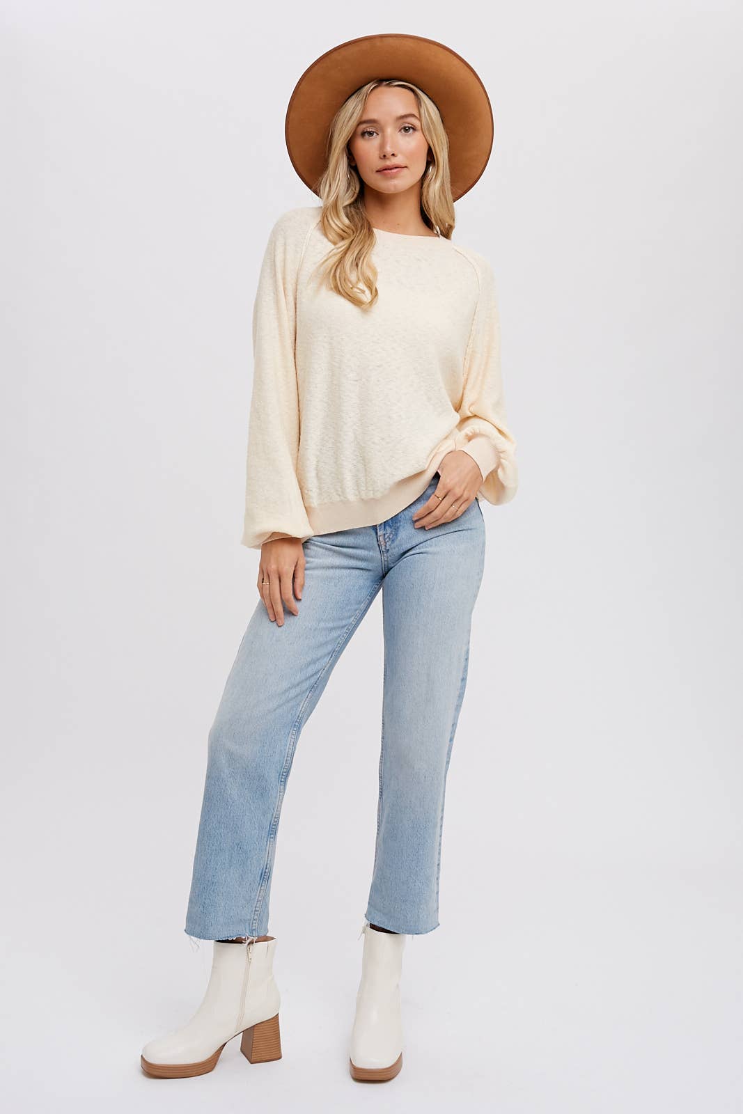 REVERSE SEAM BOUCLE PULLOVER