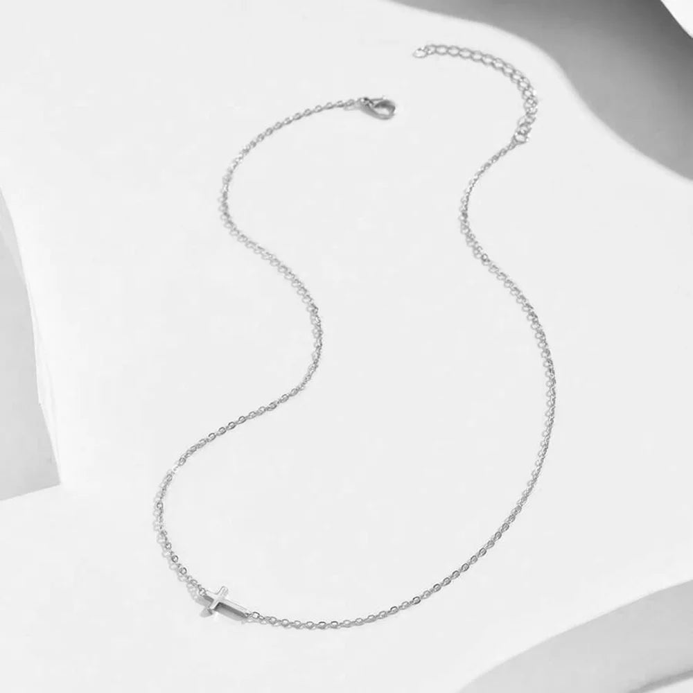 DGIDDK Stainless Steel Delicate Vintage Cross Pendant Necklace Simple Fashion Faith For Women Jewelry Daily Commuter With