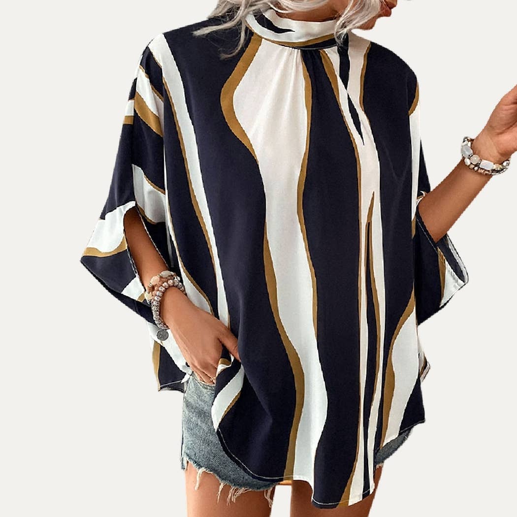 Lady Grace Print Mock Neck Dolman Sleeves Top