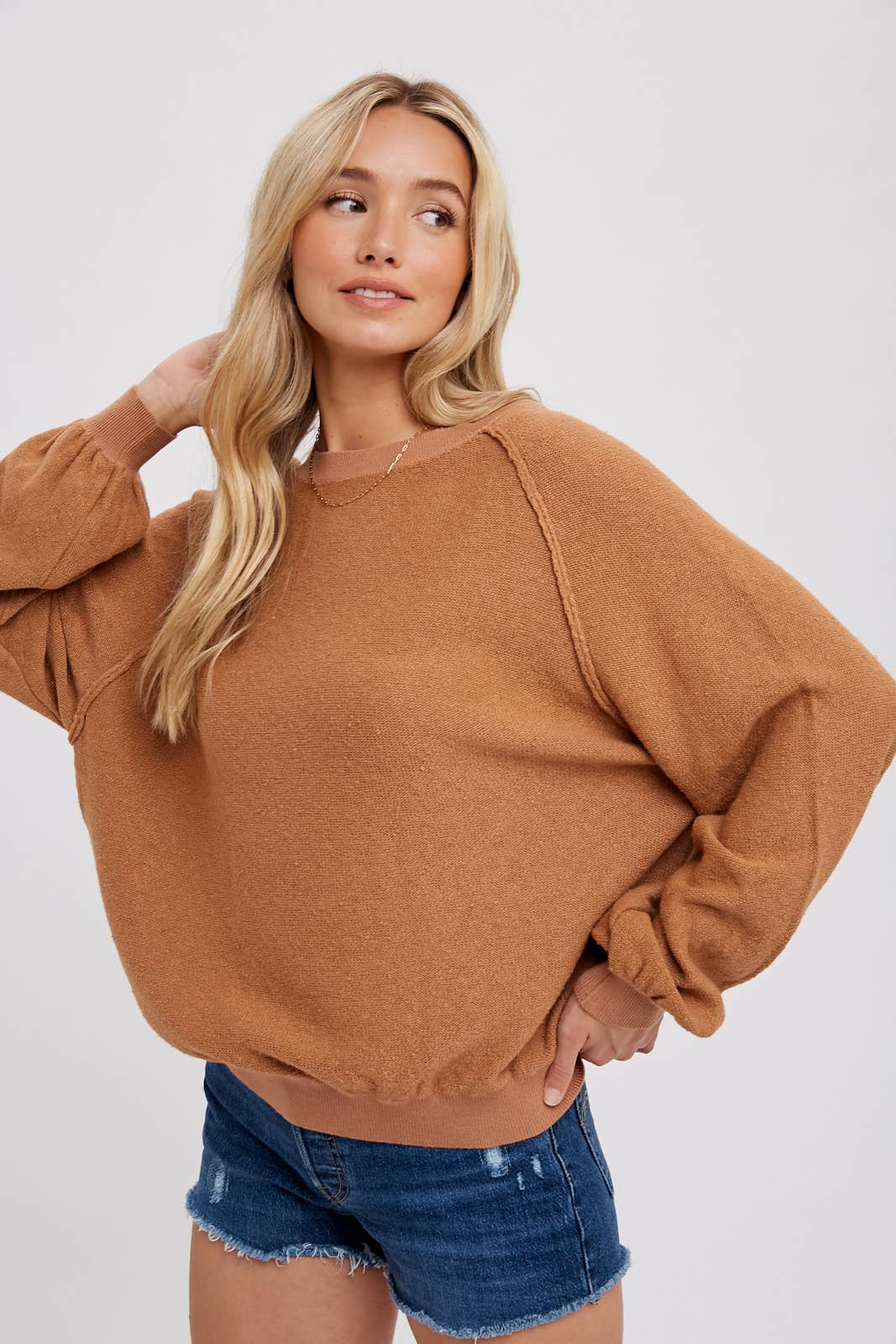 REVERSE SEAM BOUCLE PULLOVER