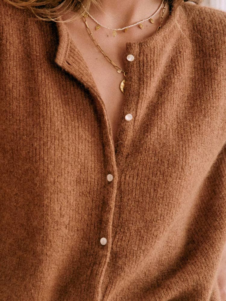 Crew Neck Plain Button-Up Cardigan