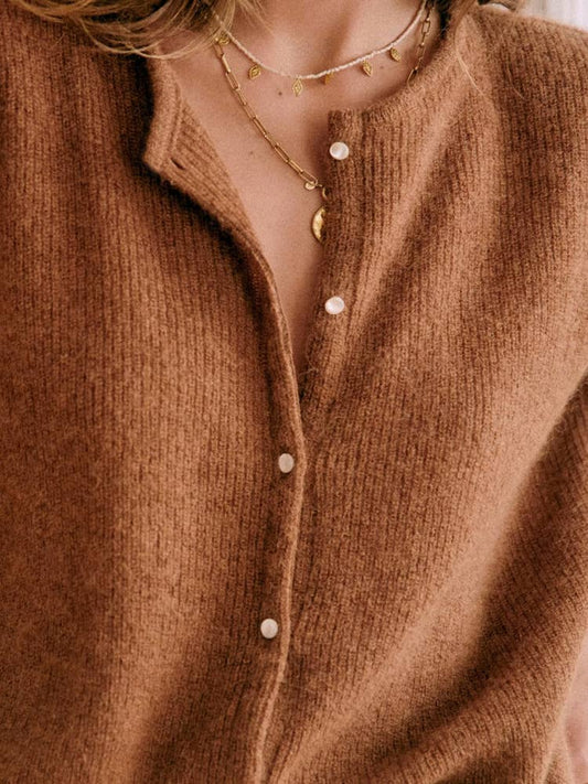 Crew Neck Plain Button-Up Cardigan