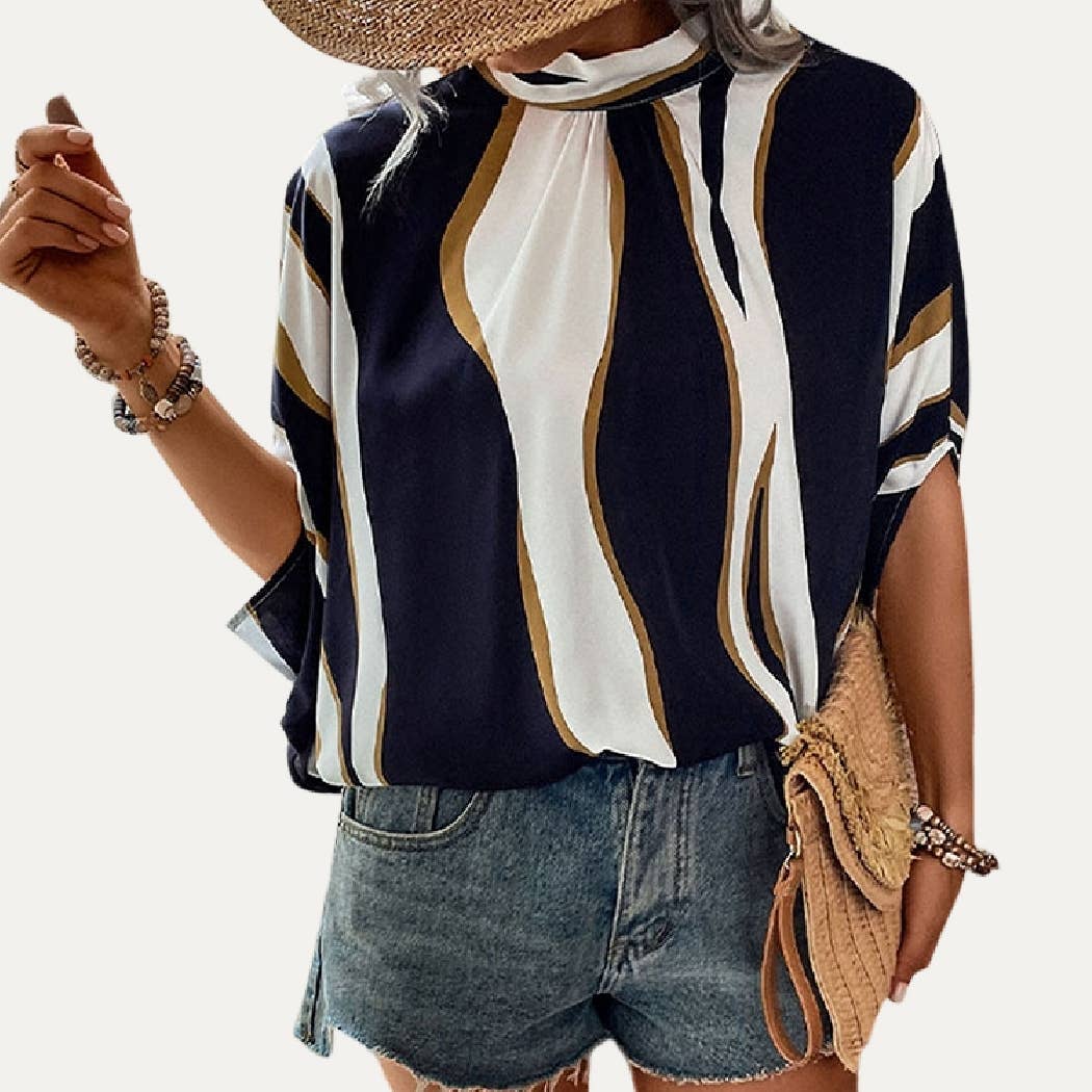 Lady Grace Print Mock Neck Dolman Sleeves Top