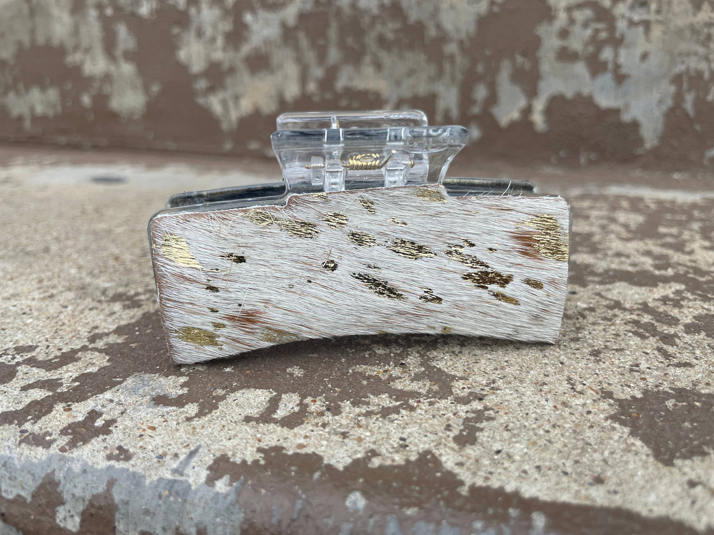 Acid Wash Gold Cowhide Hair Claw Clips 3"