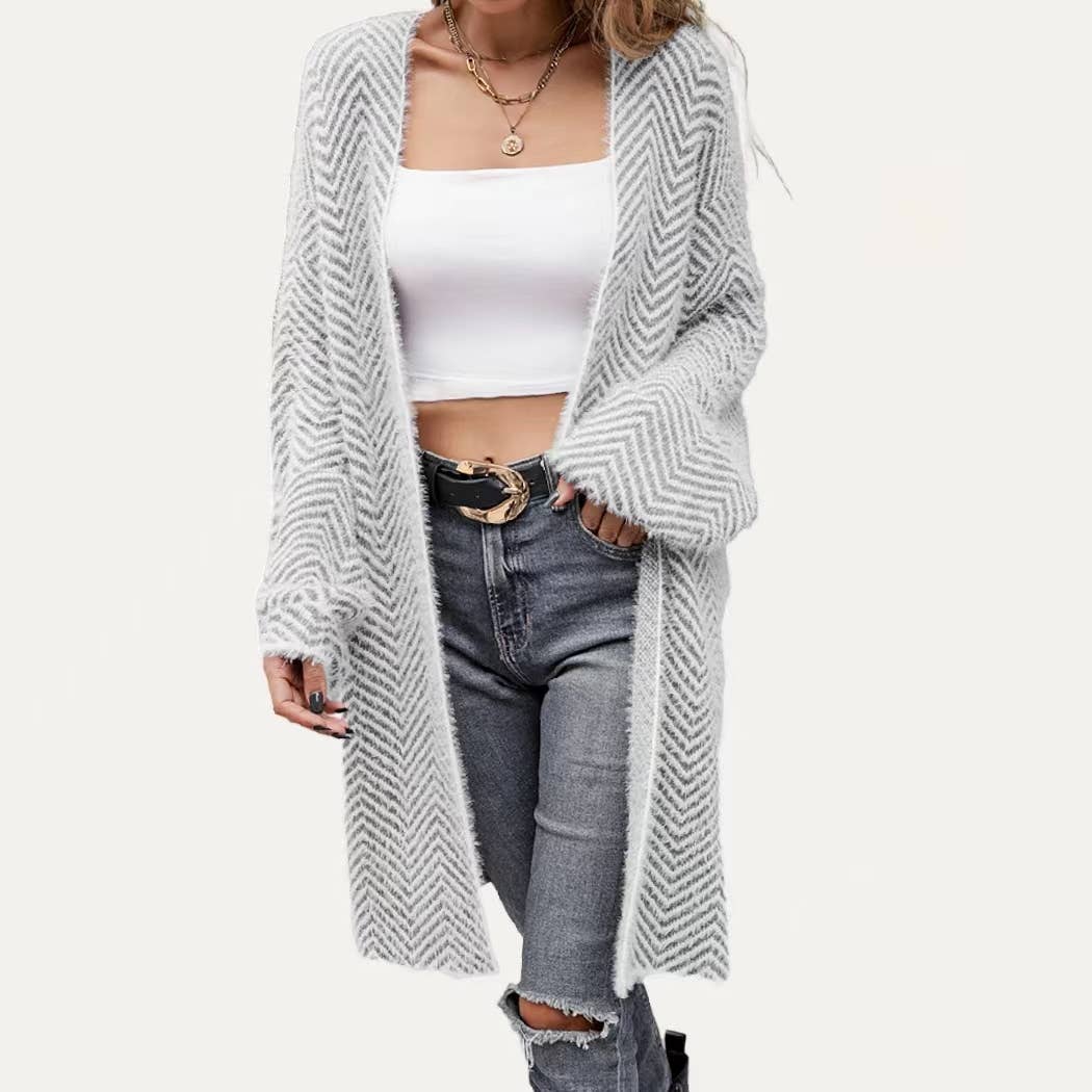 Creating Cozy Striped Open Front Open Front Cardigan Sweater