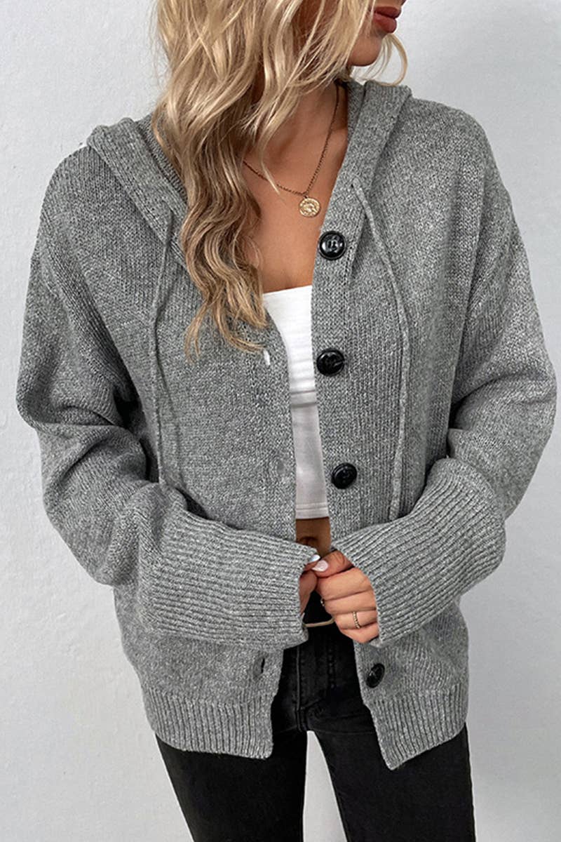 KNITTED HOODY STYLE BUTTON DOWN CARDIGAN
