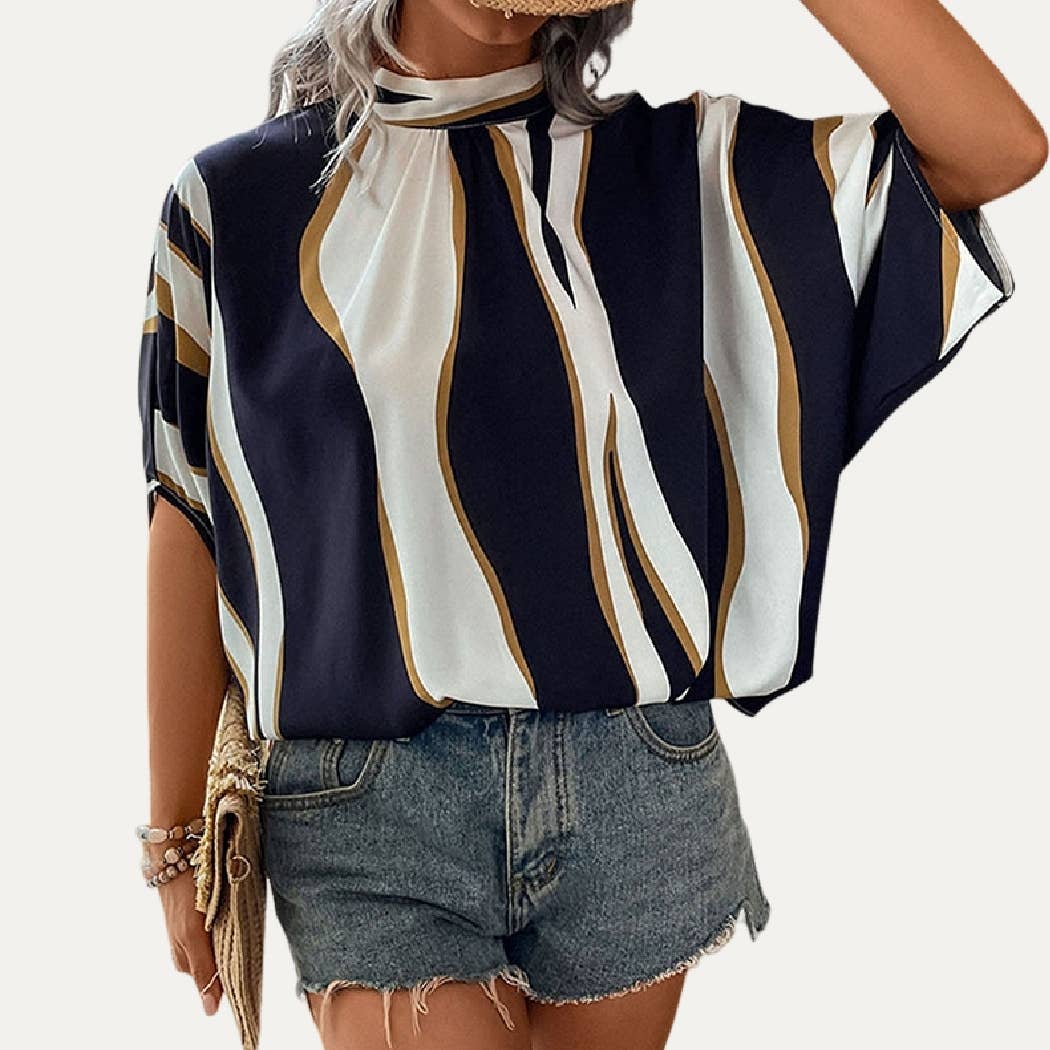 Lady Grace Print Mock Neck Dolman Sleeves Top