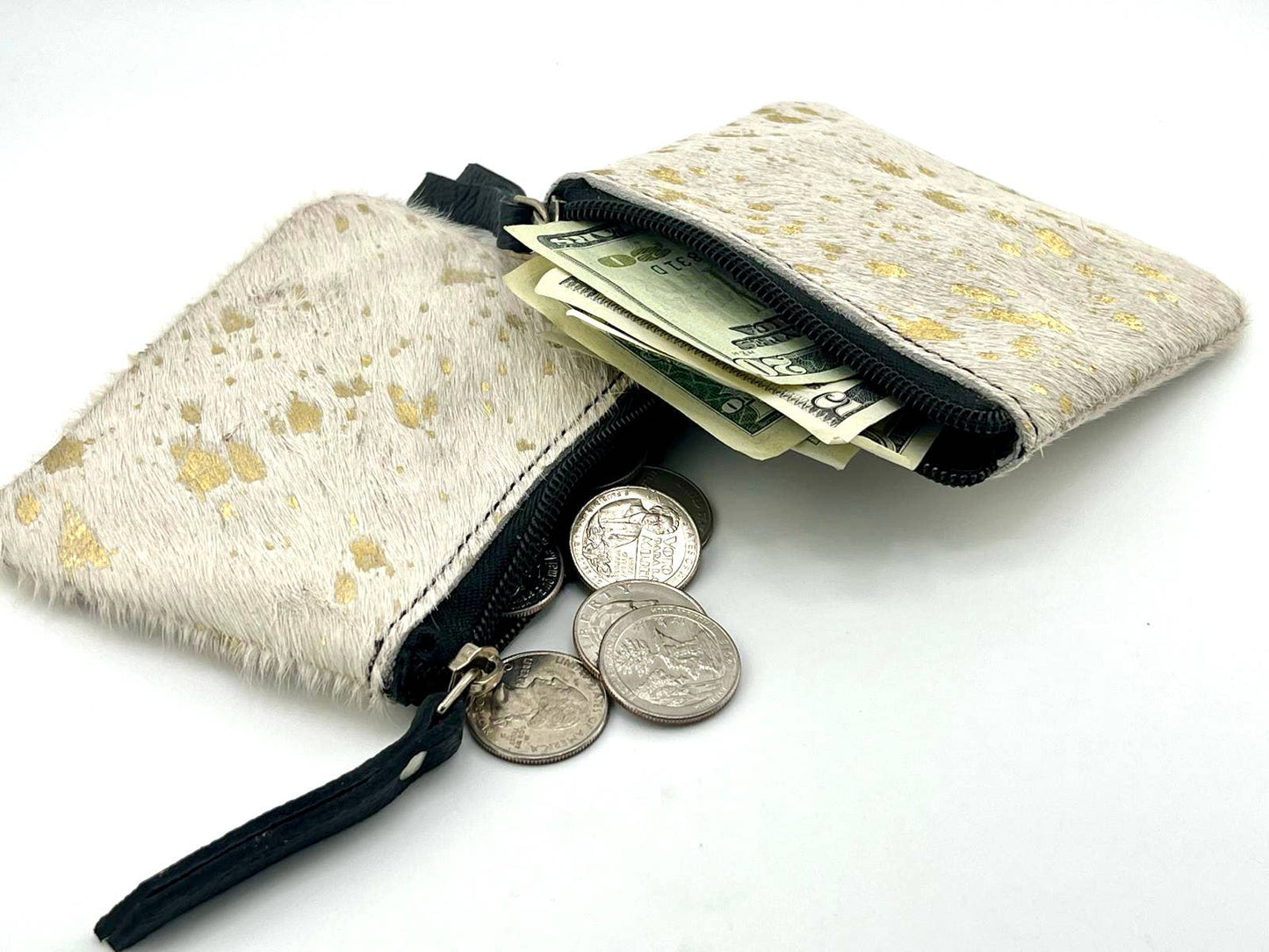 Gold Acid Wash Cowhide coin pouch
