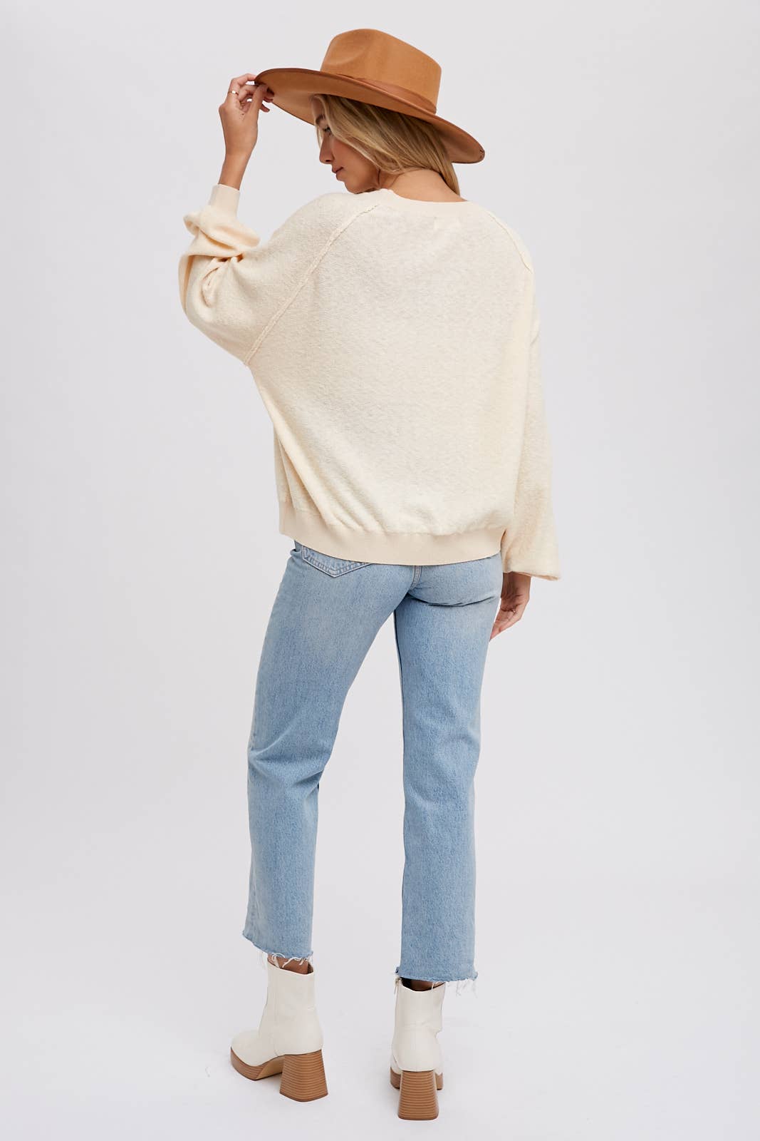 REVERSE SEAM BOUCLE PULLOVER