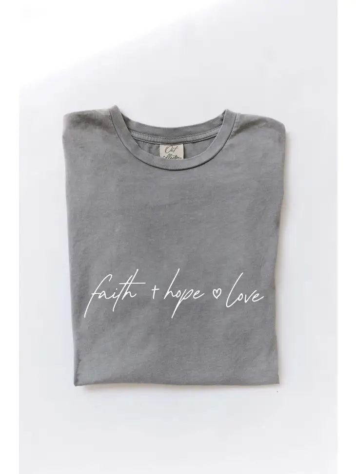 Faith Hope Love Mineral Washed Graphic Tee - Storm