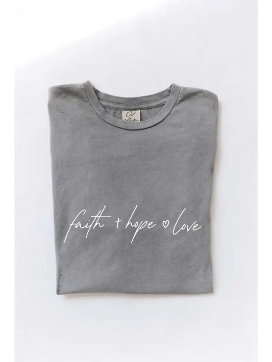 Faith Hope Love Mineral Washed Graphic Tee - Storm