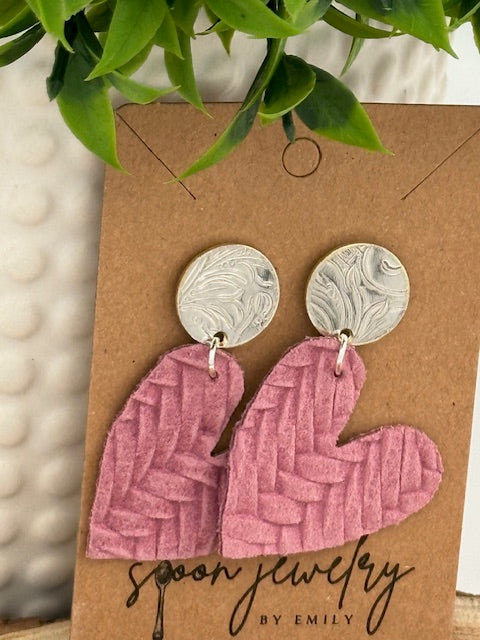 Vintage Tray Stud Leather Heart Earring