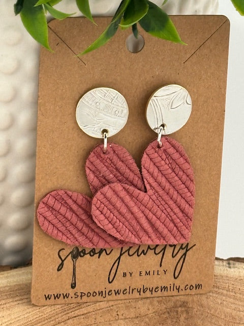 Vintage Tray Stud Leather Heart Earring