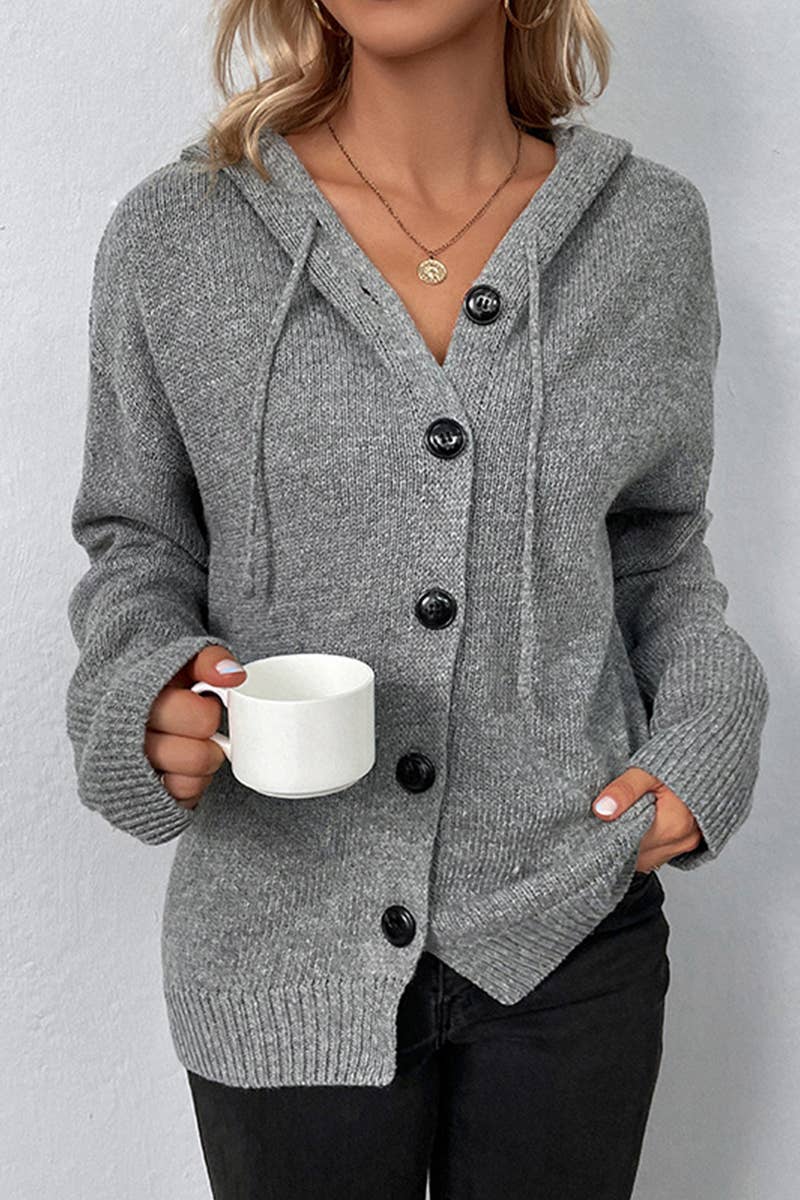 KNITTED HOODY STYLE BUTTON DOWN CARDIGAN
