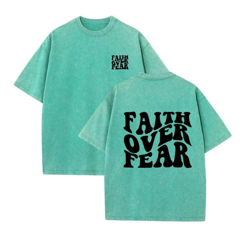 Unisex Oversized Cotton T-Shirt Faith Over Fear Graphic Printed Short Sleeve Casual Loose Fit Streetwear Fashion Summer Tops
