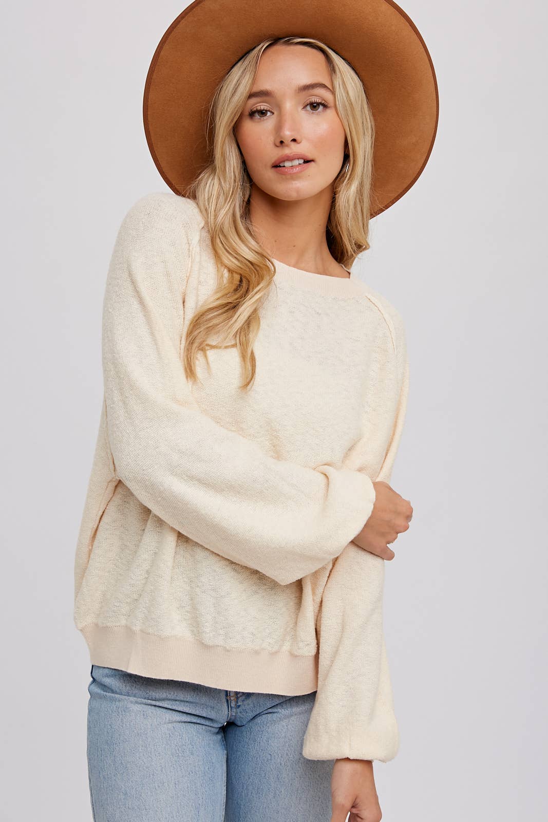 REVERSE SEAM BOUCLE PULLOVER