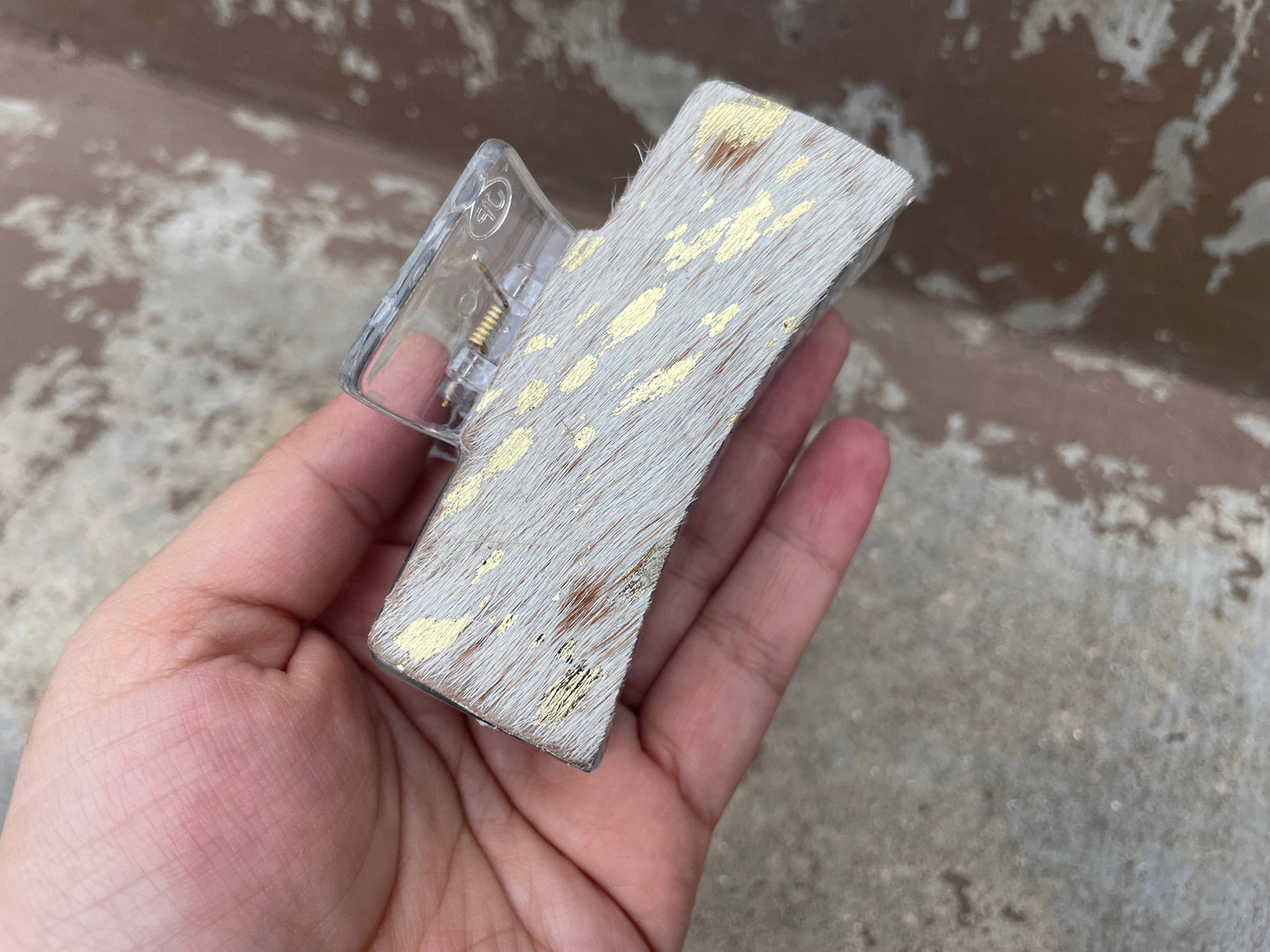 Acid Wash Gold Cowhide Hair Claw Clips 3"