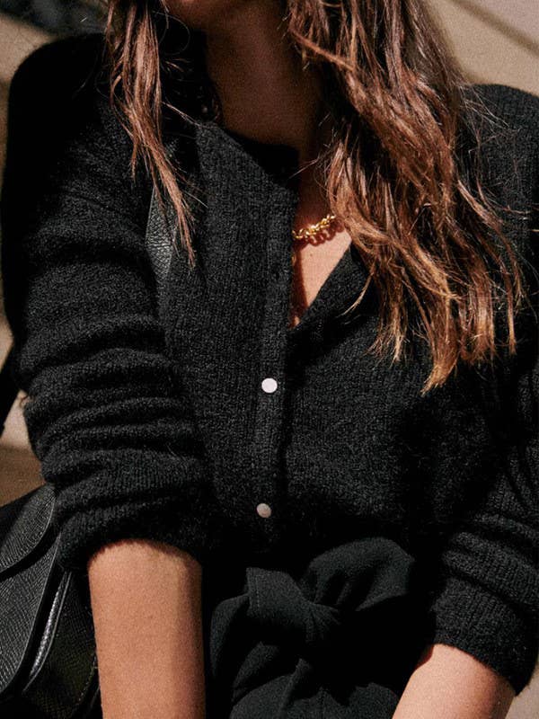Crew Neck Plain Button-Up Cardigan