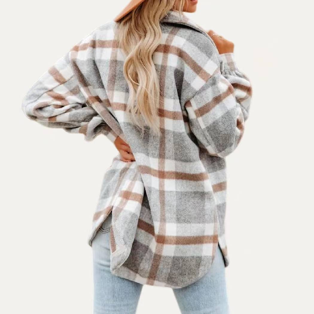 Prime Time Classic Multi Plaid Collared Button Down Shacket