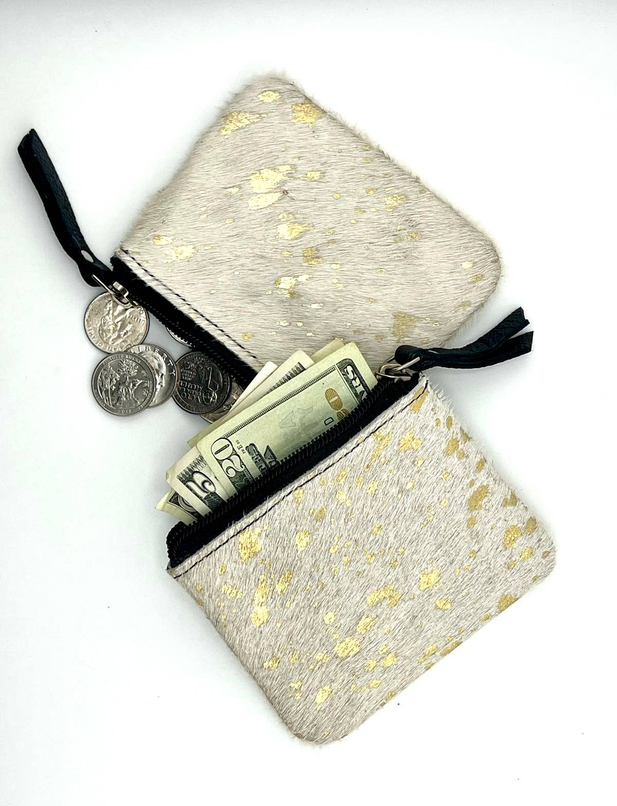Gold Acid Wash Cowhide coin pouch