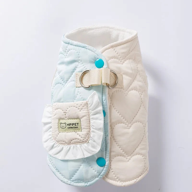 Maltese Patchwork Checkered Pocket Vest Winter Pet Puffer Jacket Teddy Button-Up Warm Down Coat Dog Stuff