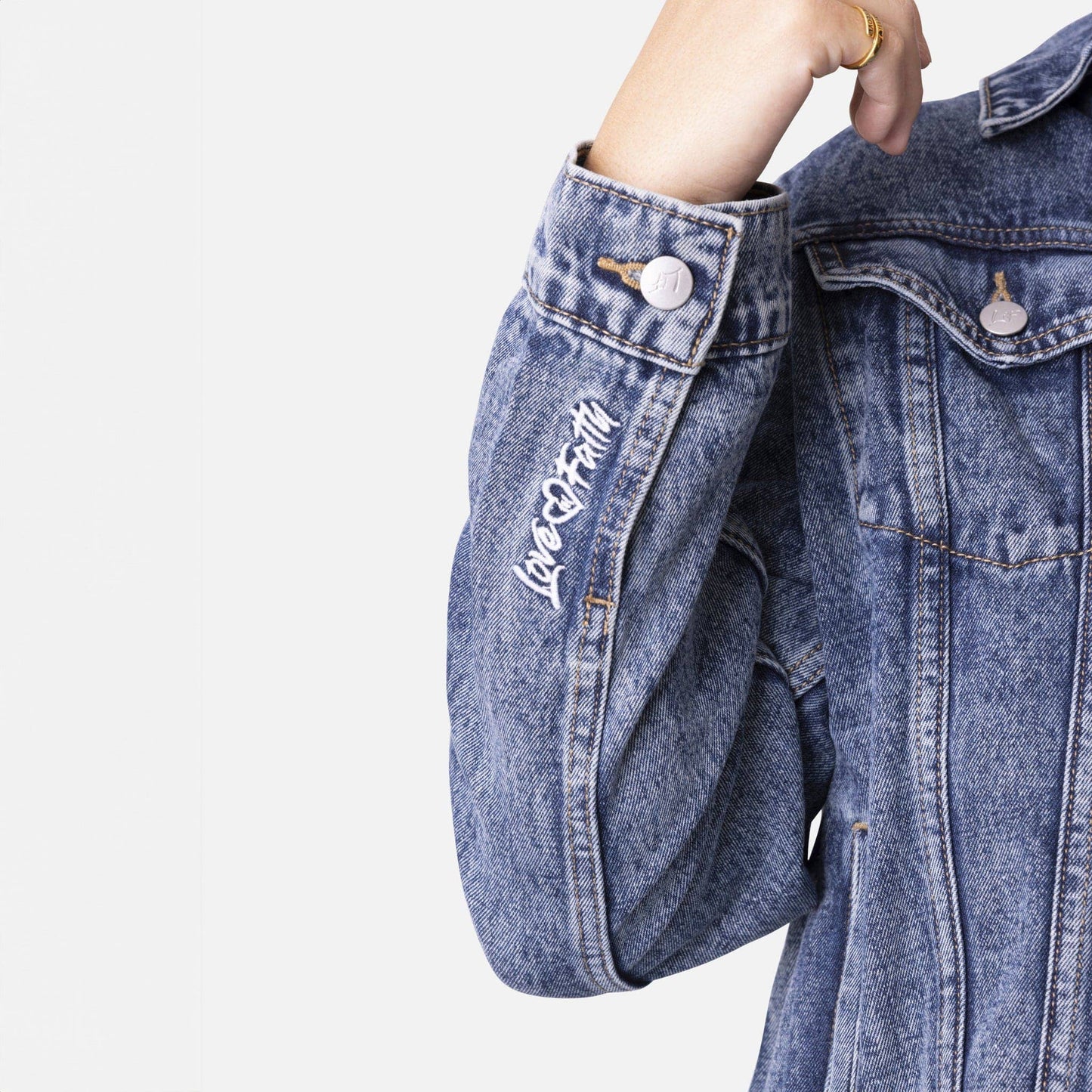 Vintage Washed Faith Over Fear Denim Jacket