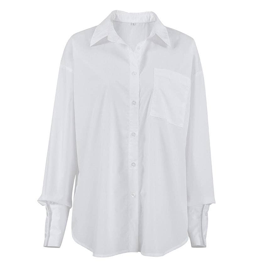 White Lapel Collar Botton Down Loose Fit Daily Shirt