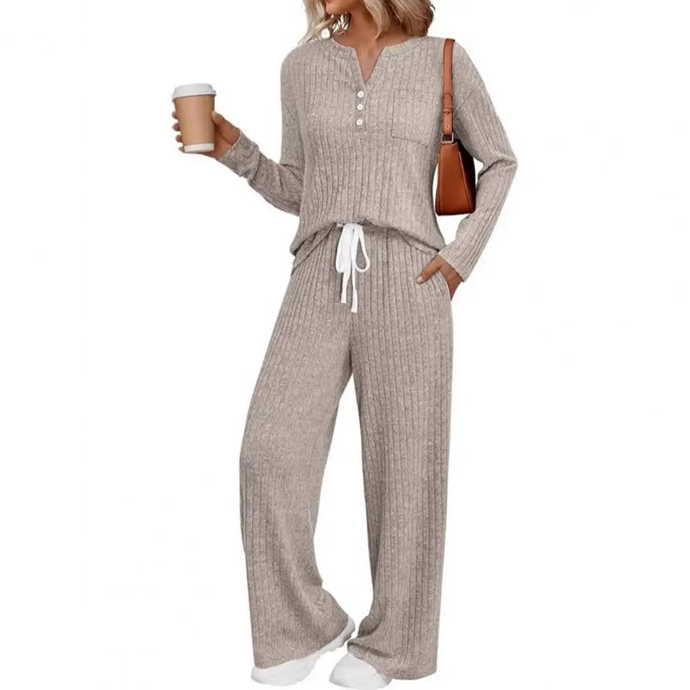 Comfortable Sleep Set Cozy Women's Lounge Sets Long Sleeve Top Wide Leg Pants Pajamas Matching Sweat Suits with for Ultimate