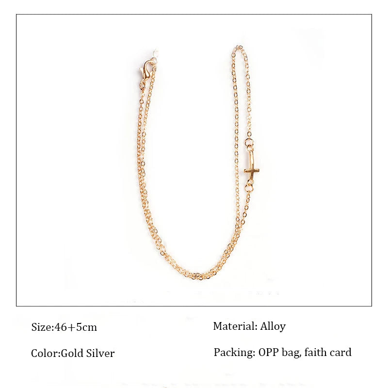 New Fashion Cross Pendant Necklace for Women Men Religious Jewelry Gold Color Choker Gift Faith Necklace