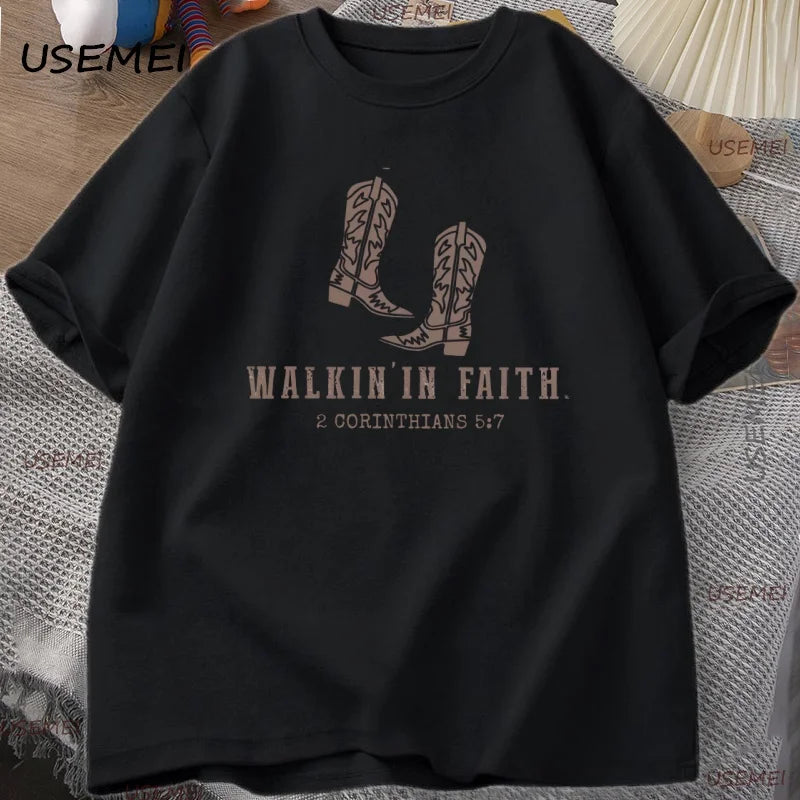 Christian Western Minimalist T Shirt Christian Tee Faith Based Printed T-shirt Casual Men Women Cotton Short Sleeve Clothes Tops