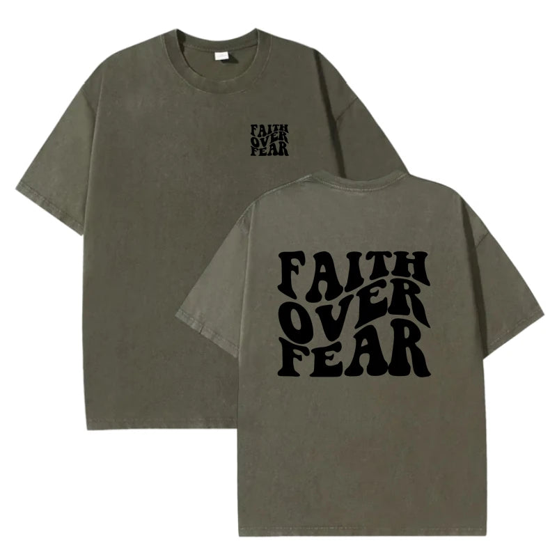 Unisex Oversized Cotton T-Shirt Faith Over Fear Graphic Printed Short Sleeve Casual Loose Fit Streetwear Fashion Summer Tops