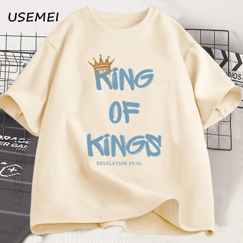 King of Kings T-Shirt Christian Clothing Religious Gift for Men Women Jesus Christ Streetwear Faith Cotton Short Sleeve Tees