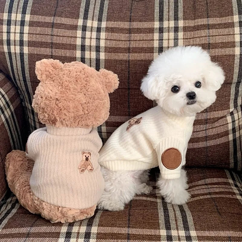 Dog Knitted Bottoming Shirt Winter Pet Clothing Teddy Bear Warm Vest Soft Two-Piece Pullover for Puppies Dog Stuff