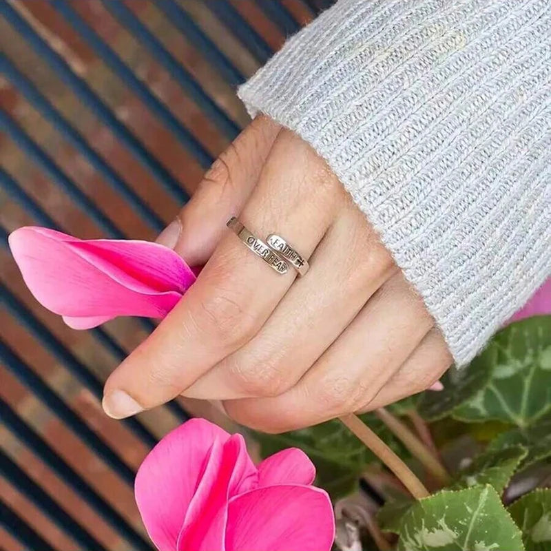 Religious Silver Color Cross Faith Over Fear Ring Adjustable Wrap Rings For Women Jewelry