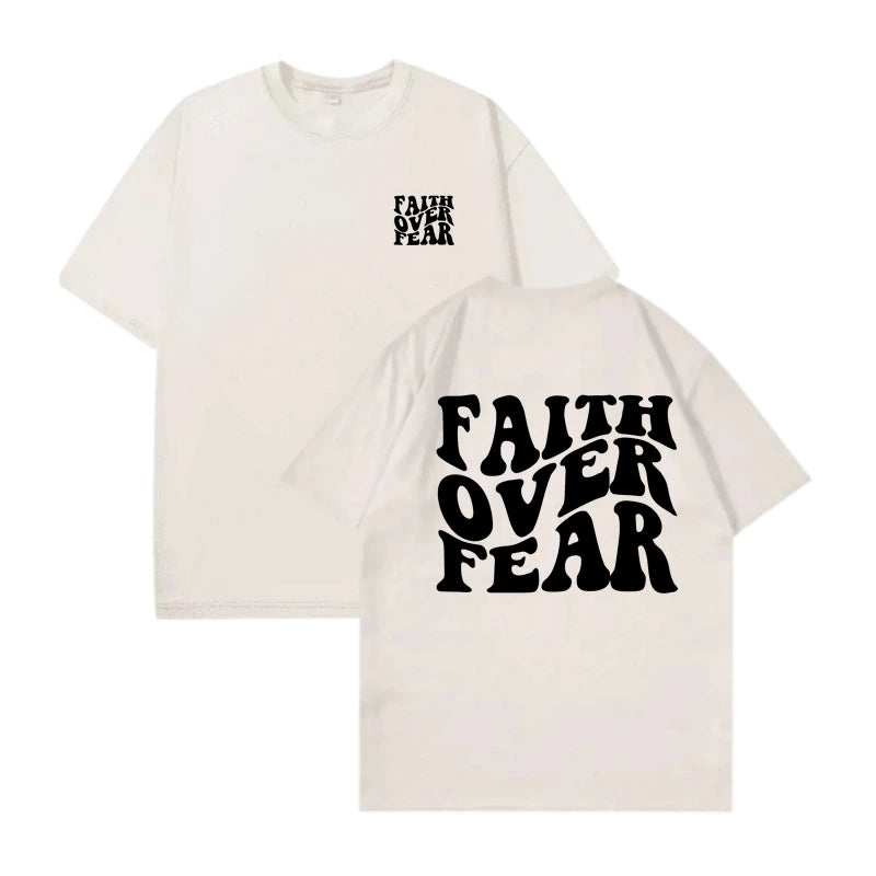 Unisex Oversized Cotton T-Shirt Faith Over Fear Graphic Printed Short Sleeve Casual Loose Fit Streetwear Fashion Summer Tops