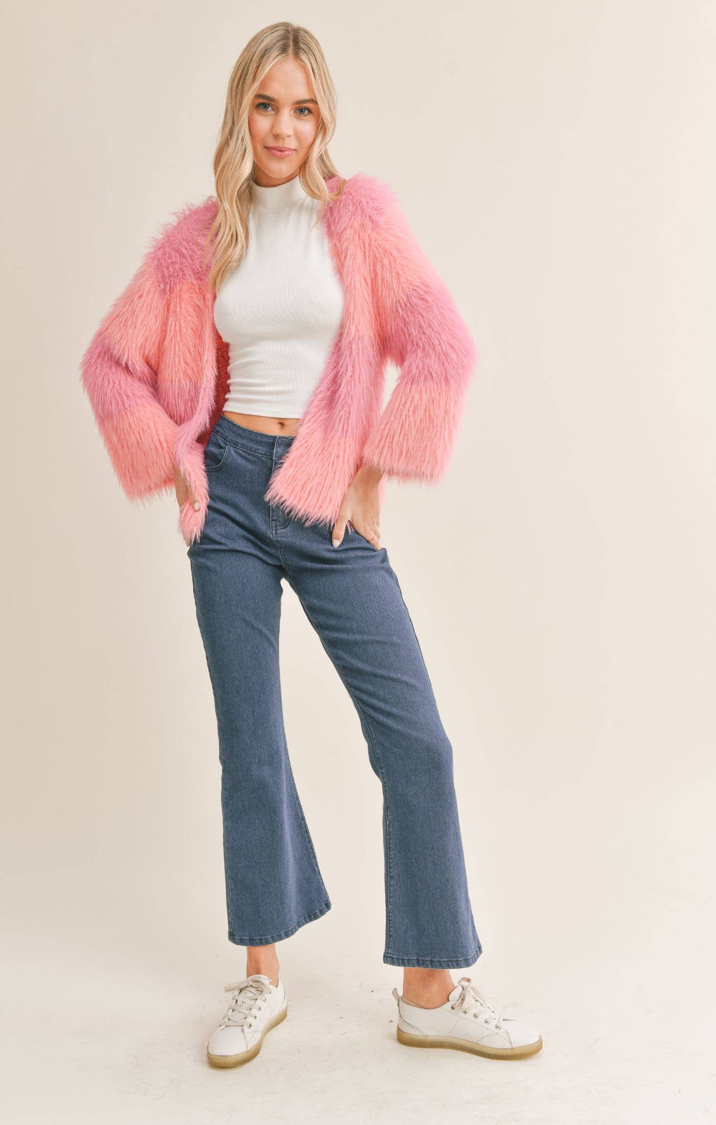 Layla Fuzzy Colorblock Cardigan: PINK MULTI