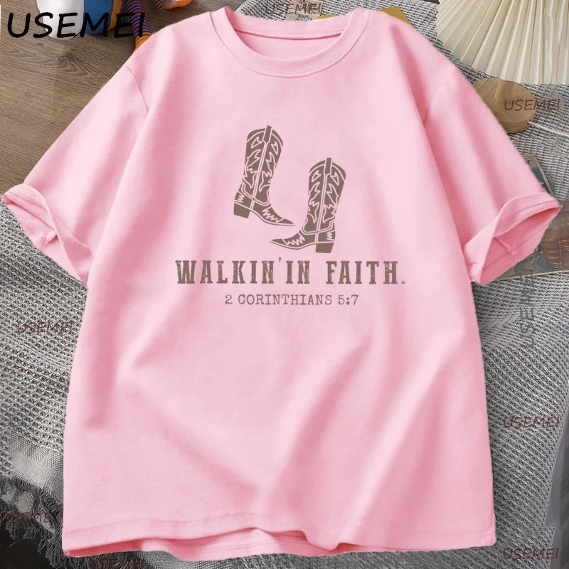 Christian Western Minimalist T Shirt Christian Tee Faith Based Printed T-shirt Casual Men Women Cotton Short Sleeve Clothes Tops
