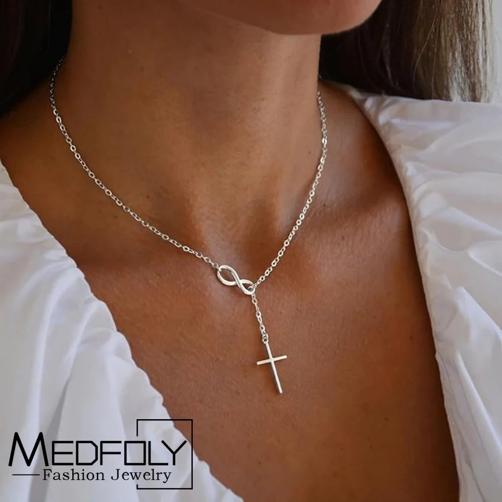 MEDFOLY Cross Pendant Necklaces for Women Dainty 14K Silver Plated Easter Waterproof Necklace Simple Christian Faith Jewelry