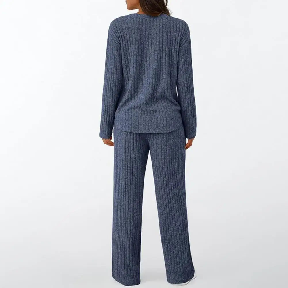 Comfortable Sleep Set Cozy Women's Lounge Sets Long Sleeve Top Wide Leg Pants Pajamas Matching Sweat Suits with for Ultimate