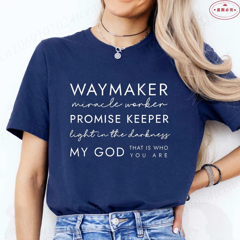 Christian T-shirts Waymaker Clothes Religious Gifts Women Crewneck Tshirts Faith Clothes Christian Bible Verse Pullover Tees Top