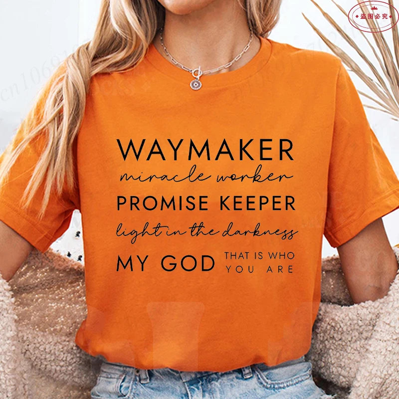 Christian T-shirts Waymaker Clothes Religious Gifts Women Crewneck Tshirts Faith Clothes Christian Bible Verse Pullover Tees Top