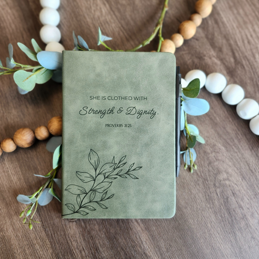 Engraved Leather Christian Journal: Strength & Dignity