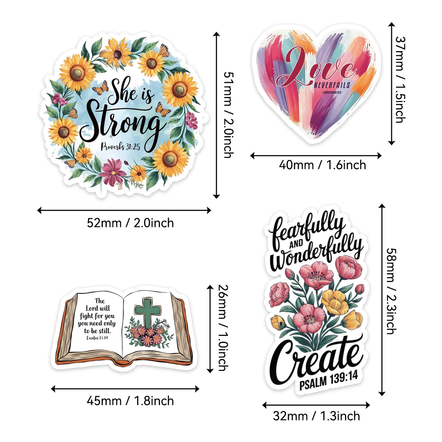 50PCS Jesus Phrase Graffiti Stickers Bible Faith Cross Words Stickers For Junk Journal Water Bottles Laptop Phone Refrigerator