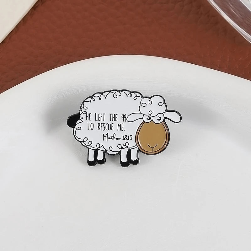 He Left the 99 to Rescue Me Enamel Pin Cute Sheep Lamb Christian Faith Jesus Scripture Religious Brooch Lapel Badge Jewelry Gift