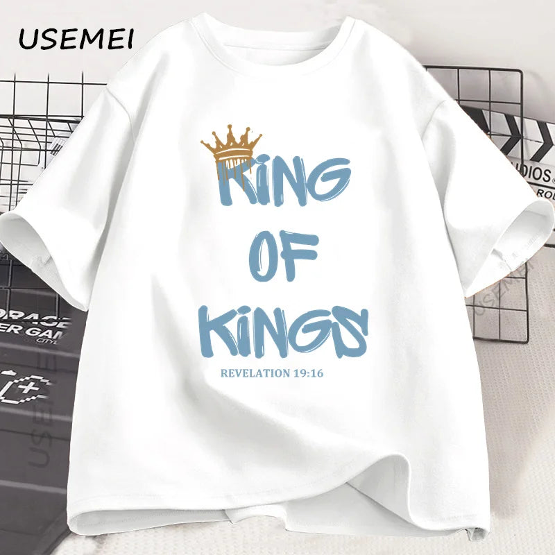 King of Kings T-Shirt Christian Clothing Religious Gift for Men Women Jesus Christ Streetwear Faith Cotton Short Sleeve Tees