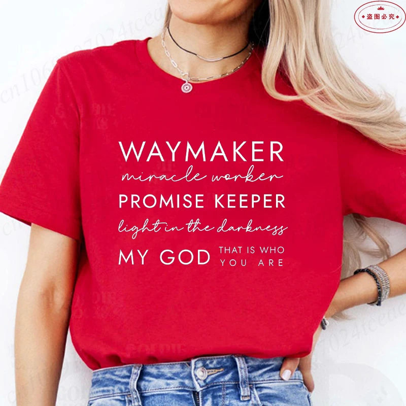 Christian T-shirts Waymaker Clothes Religious Gifts Women Crewneck Tshirts Faith Clothes Christian Bible Verse Pullover Tees Top